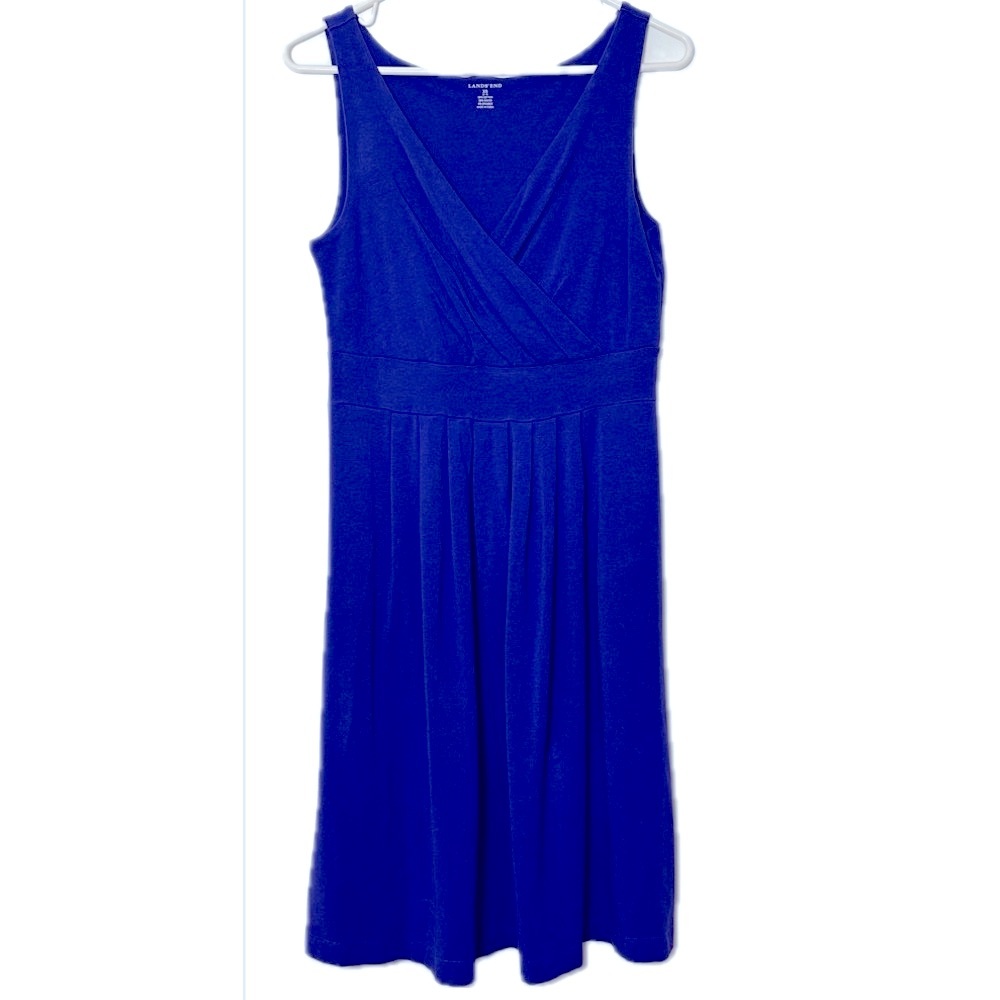 Lands End Cobalt Faux Wrap Dress XS 2-4 Sleeveless, Fit & Flare Pullover